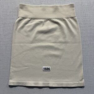 OQQ Ribbed‎ Knit Mini Skirt Womens Sz L Cream Pre-owned